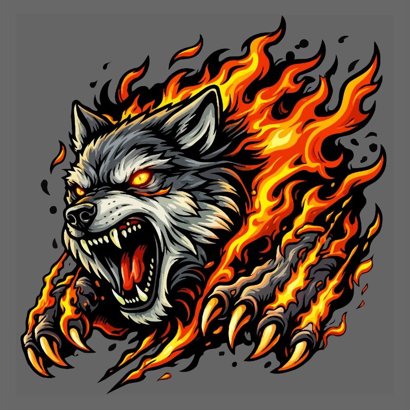 Wolf In Flame Eruption