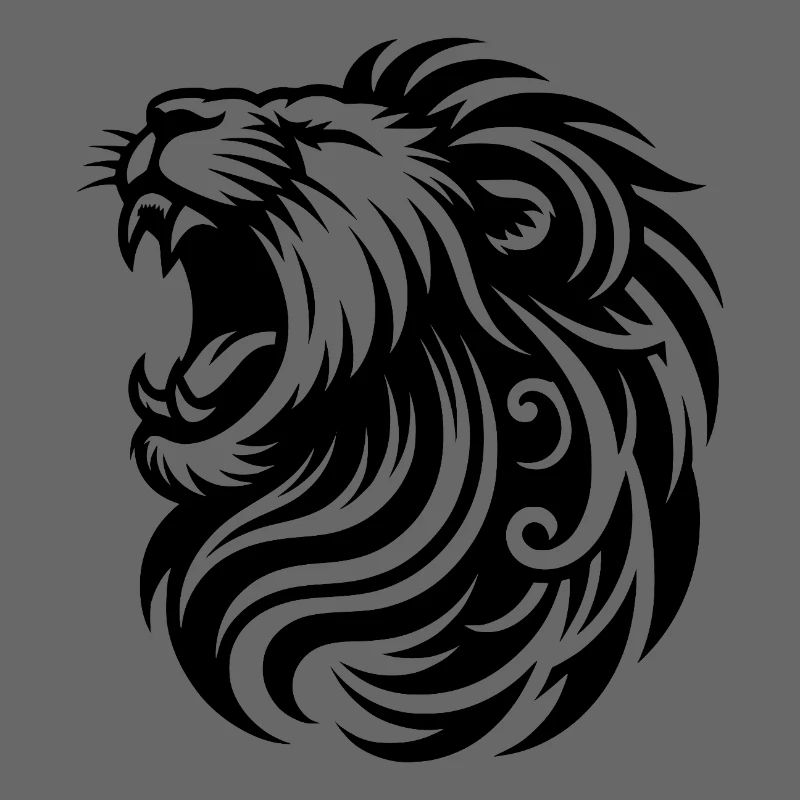 Roaring lion with elegant mane and teeth