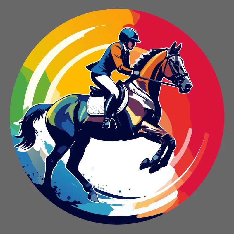 Regenbogen Springpferd Pferd Springreiten Motiv