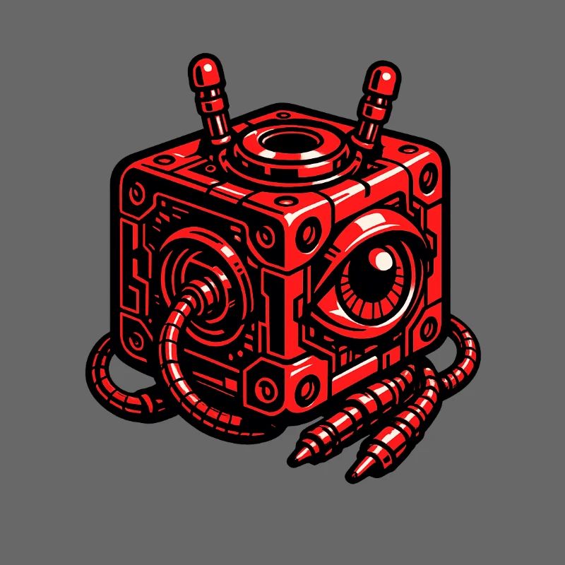 Red cube robot with eye