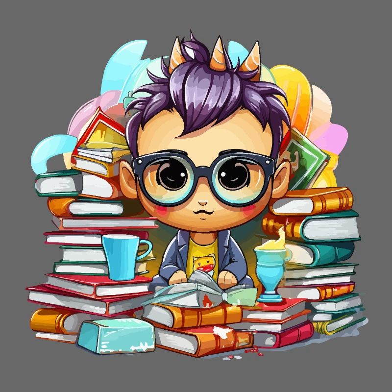 Lernheld Chibi mit Büchern