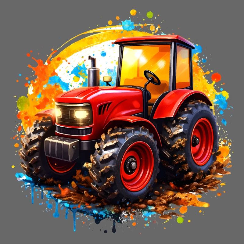 Roter Traktor mit Farbspritzern 