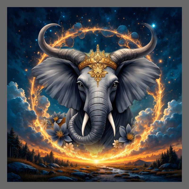 Celestial Elephant with Golden Crown