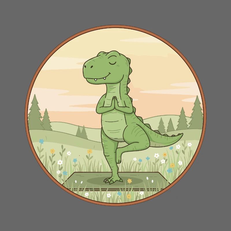Yoga T-Rex Dinosaur Doing Tree Pose