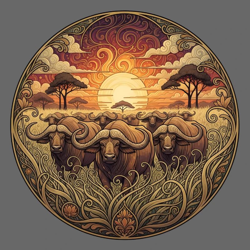 Art circulaire du coucher de soleil du gnou
