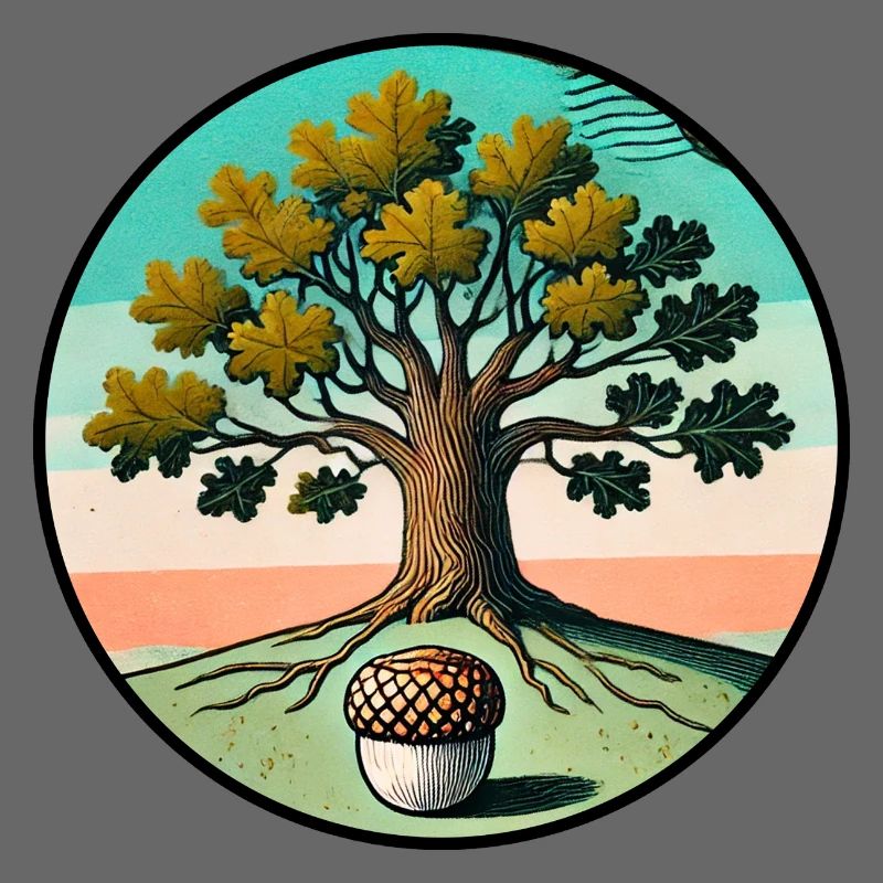 Retro-Baum des Lebens mit Eichel