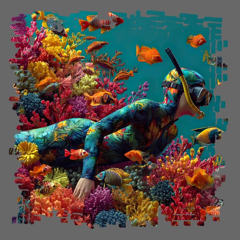 Coral Reef Diver Panorama