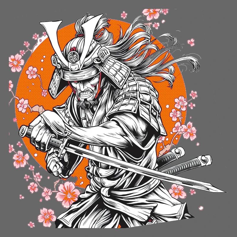 Samurai mit Sakura und Orange Circle