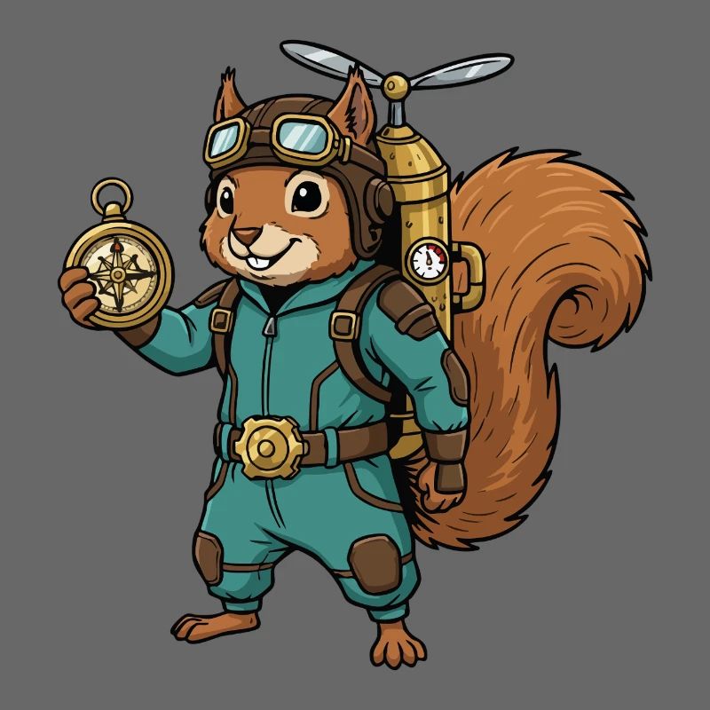 Squirrel Steampunk Aviator Jetpack-Kompass