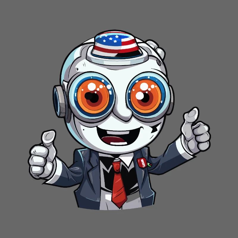 Robot-Maskottchen mit Flaggenhut