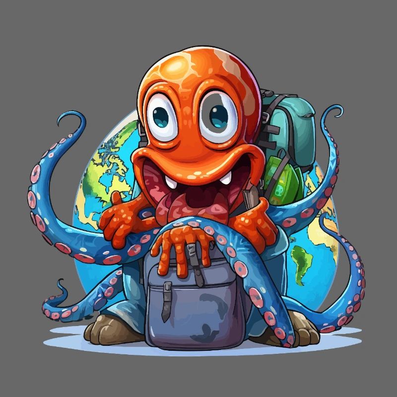 Reise-Oktopus mit Weltkugel