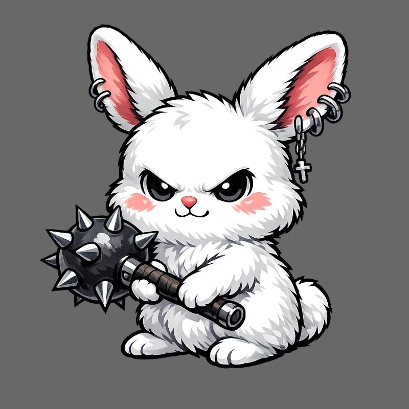 Cuddly bunny with spiked hammer