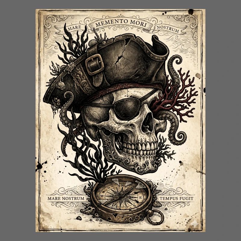 Pirate skull and compass