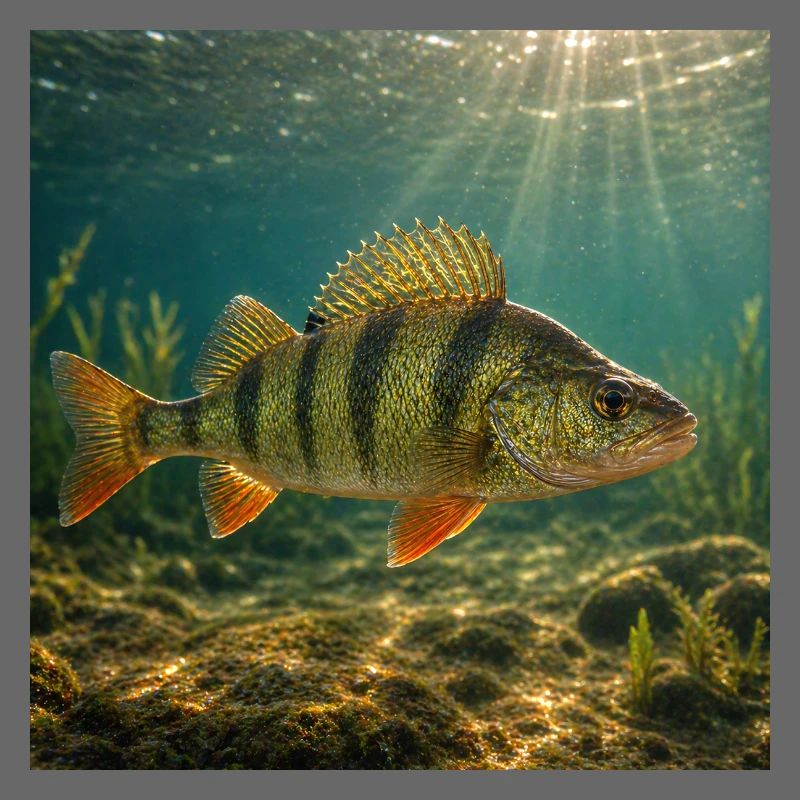 Perch in sunlight underwater