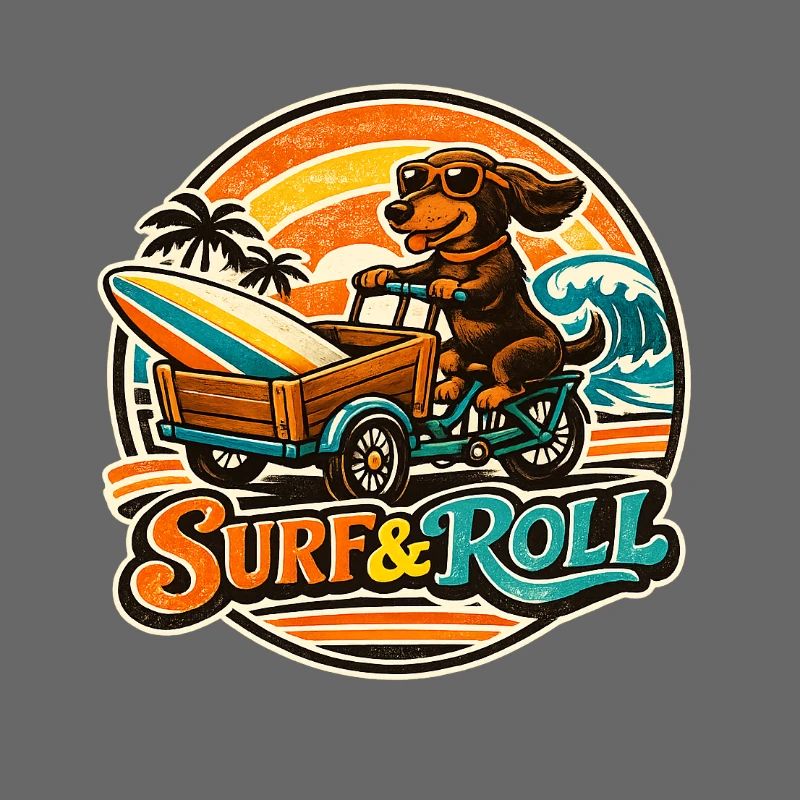 Teckel surf & roll avec planche de surf