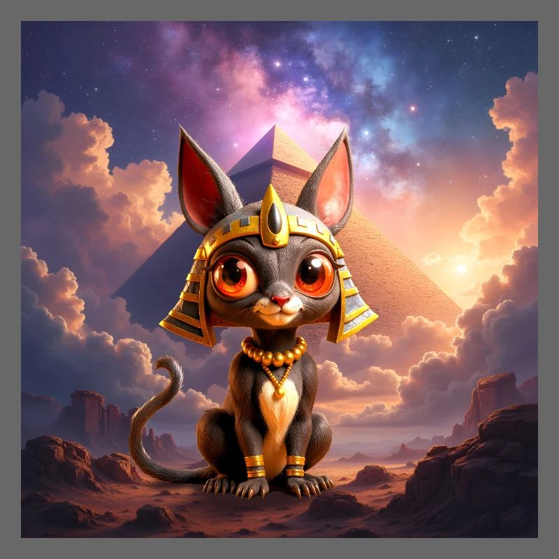 Pharao-Katze vor der Pyramide