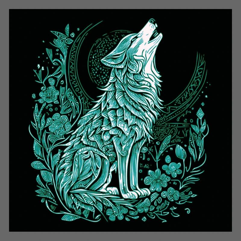 Moon Wolf Line Style with Flora