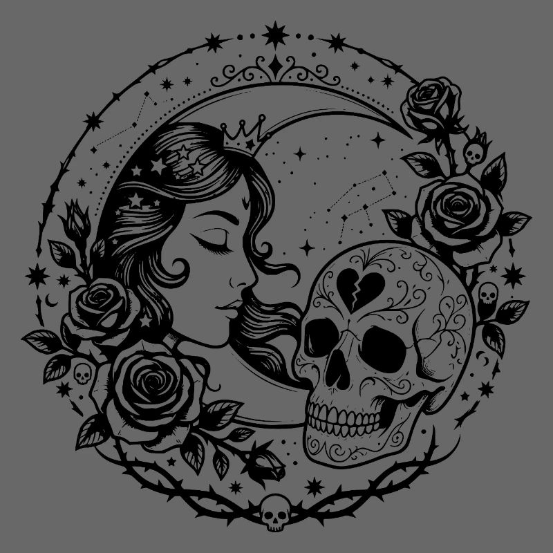 Gothic Moon Goddess Skull Rose Design