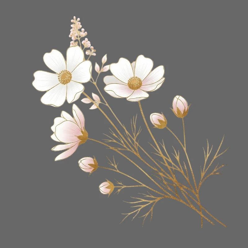 Accents dorés, fleurs blanches