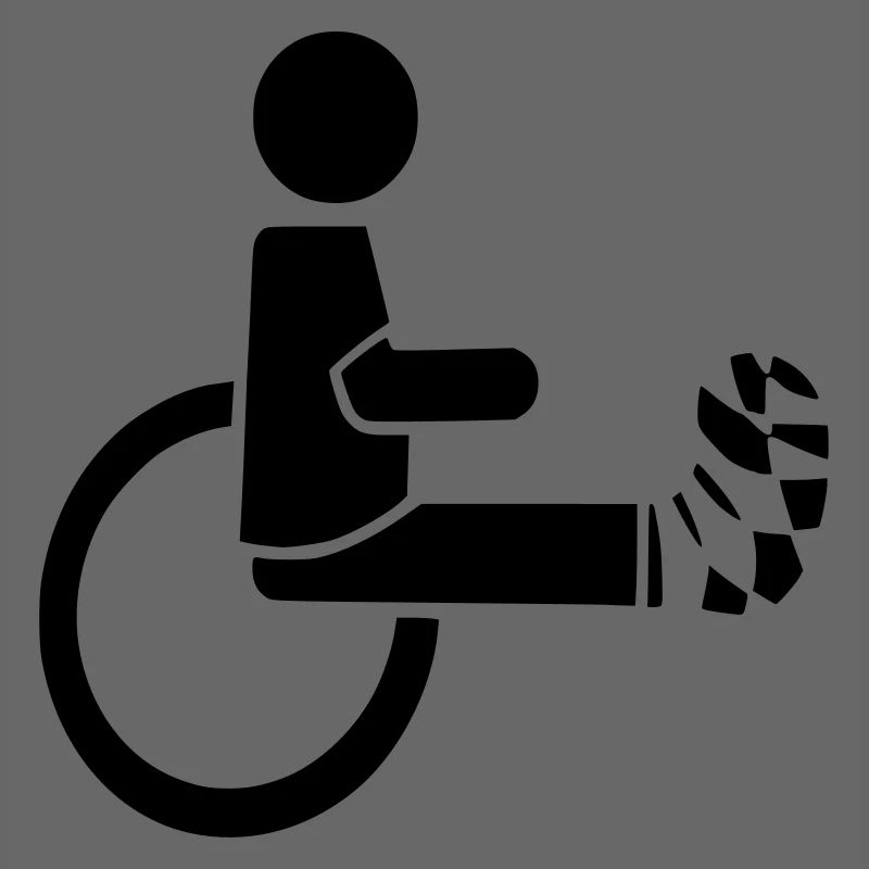 Rollstuhlfahrer mit Bein in Gips #
