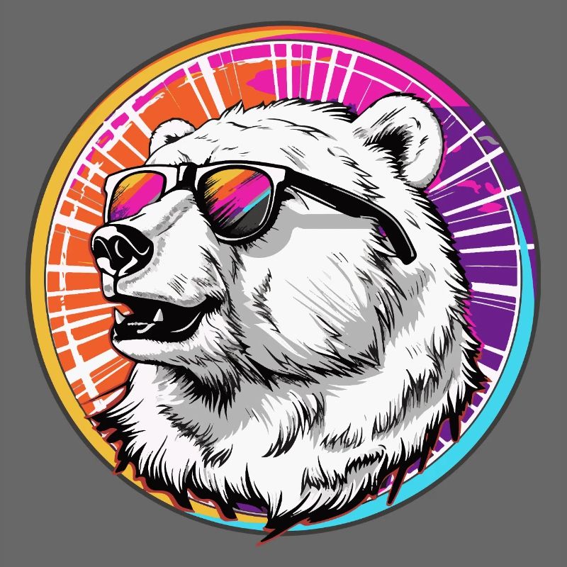 Bear with sunglasses in neon design