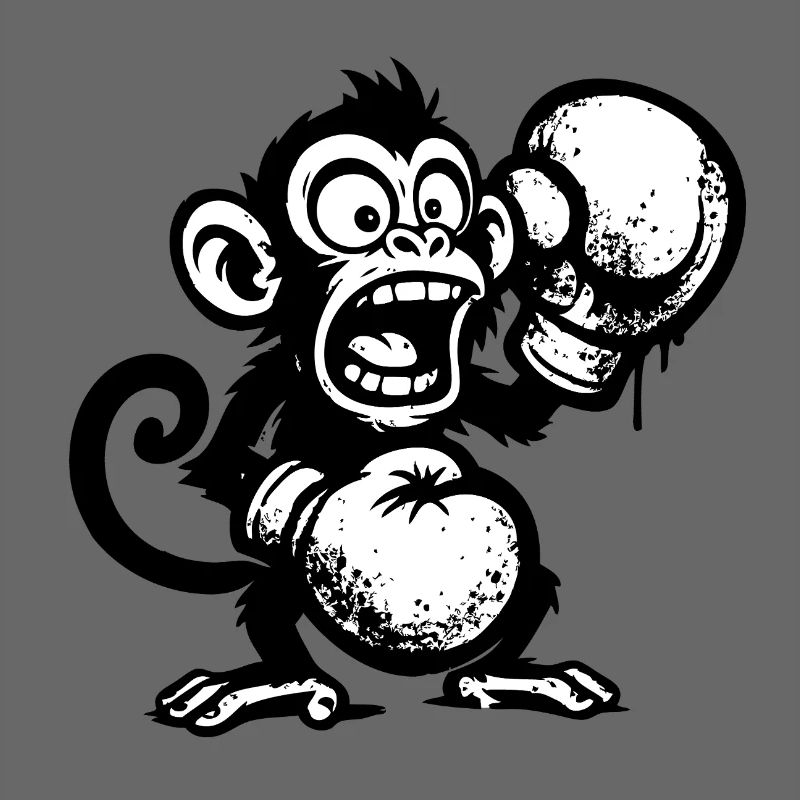 Singe de dessin animé avec fruit et crâne