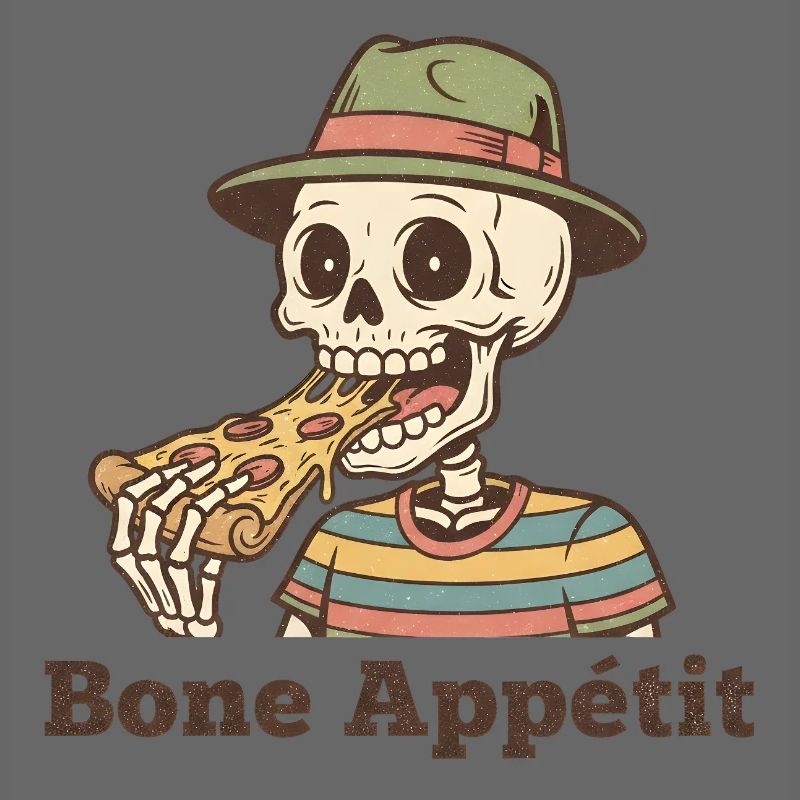 Bone Appétit Skeleton Eats Pizza