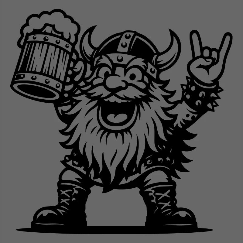 Ein bärtiger und festlicher Rocker, der sein Bier hält