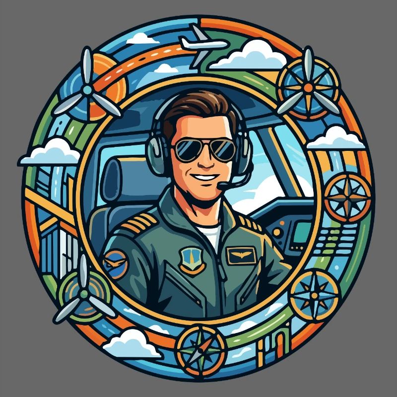 Comic-Pilot im Cockpit Rundflug