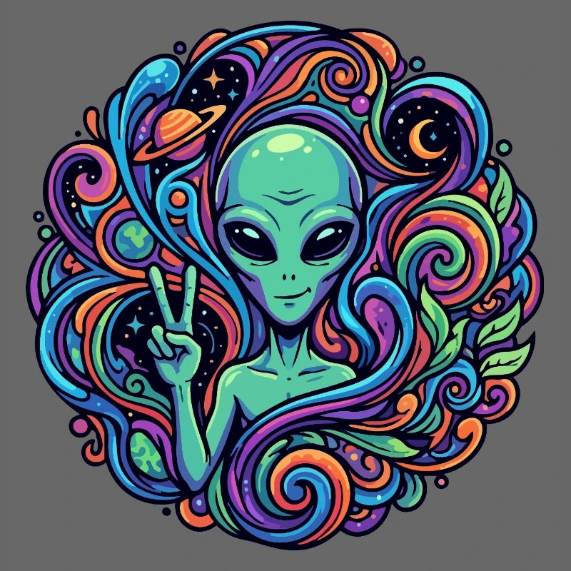 Alien Peace Sign Psychedelic Alien