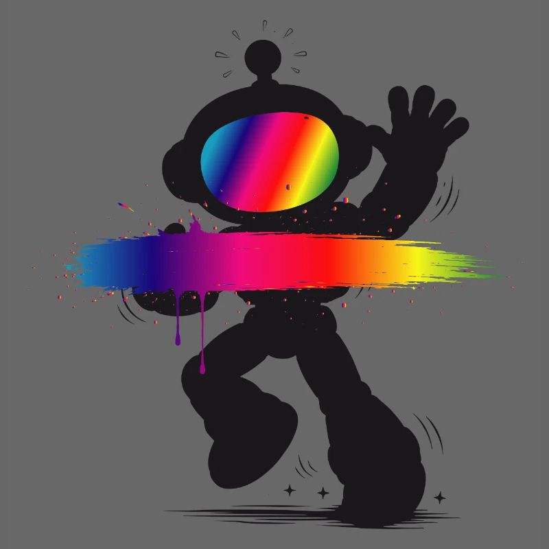 Roboter Silhouette Regenbogen Splash Design  