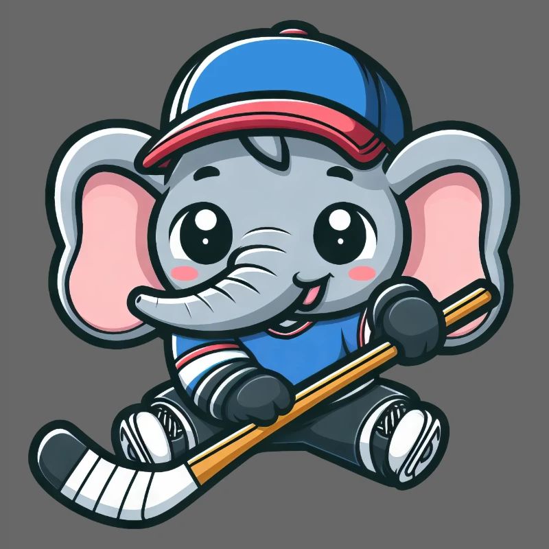 Cute Elephant Ice Hockey Comic Design