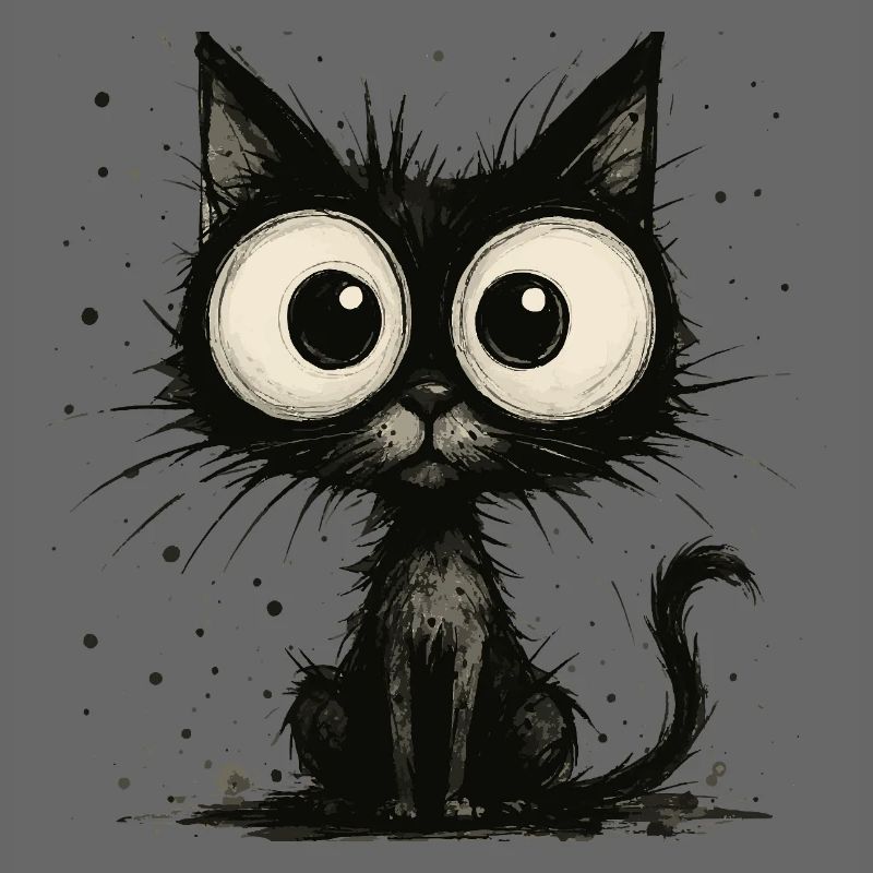Lustige schwarze Katze mit großen Augen – splash