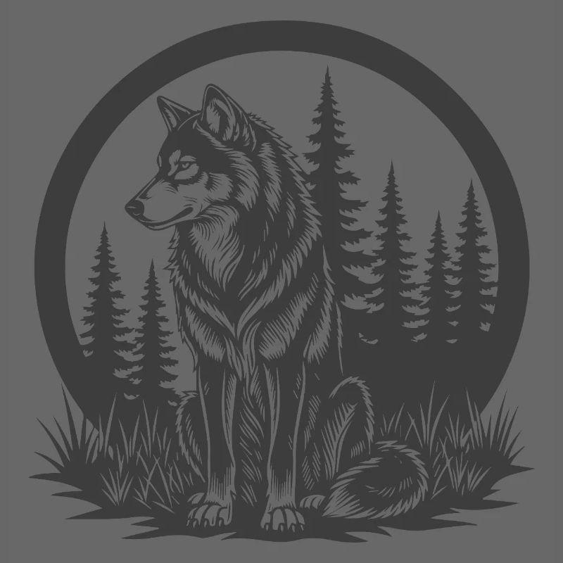 Silhouette de loup de forêt dans un cercle