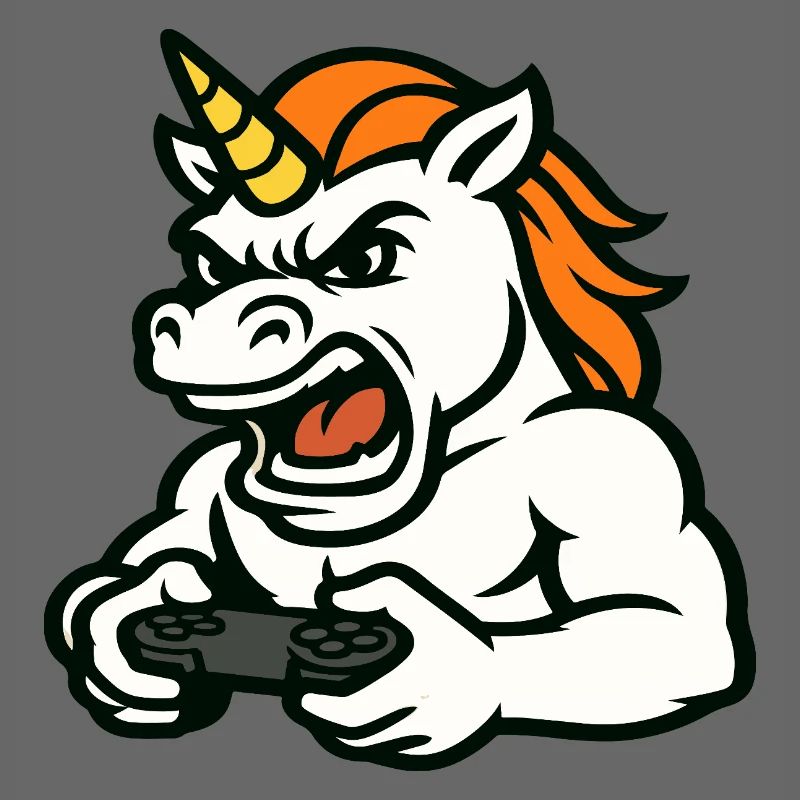 Raging Unicorn Gamer Maskottchen mit Controller
