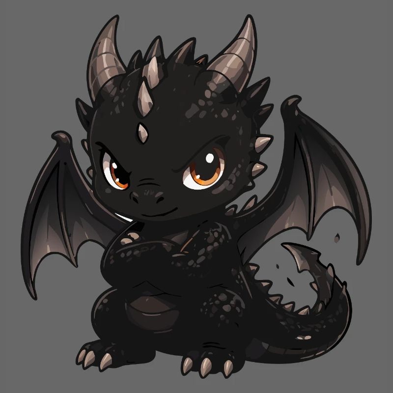 Schwarzer Drachen-Chibi mit Flügeln