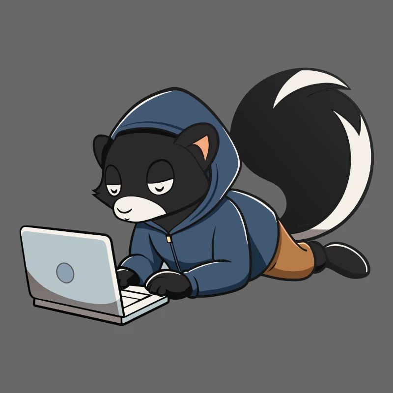 Mignonne mouffette hacker en sweat à capuche devant le PC