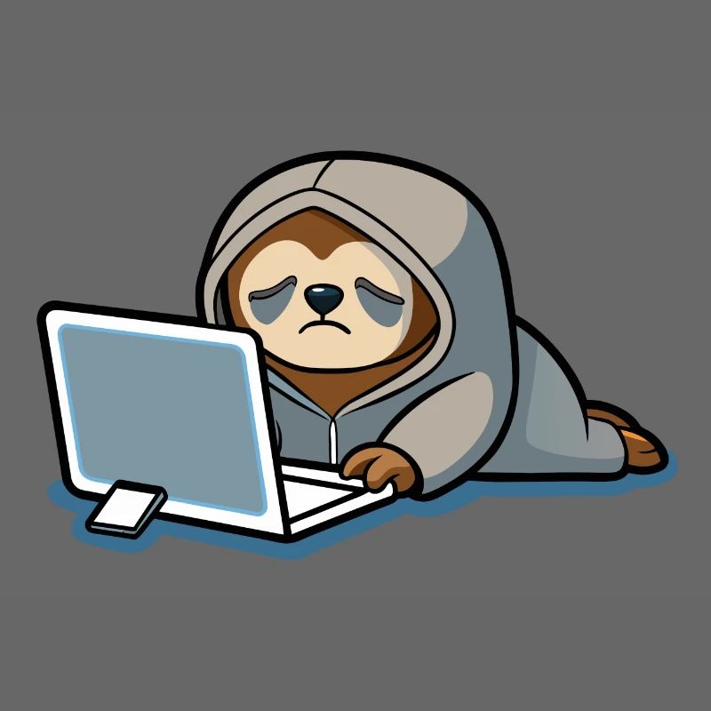 Mignon hacker paresseux en sweat à capuche devant PC