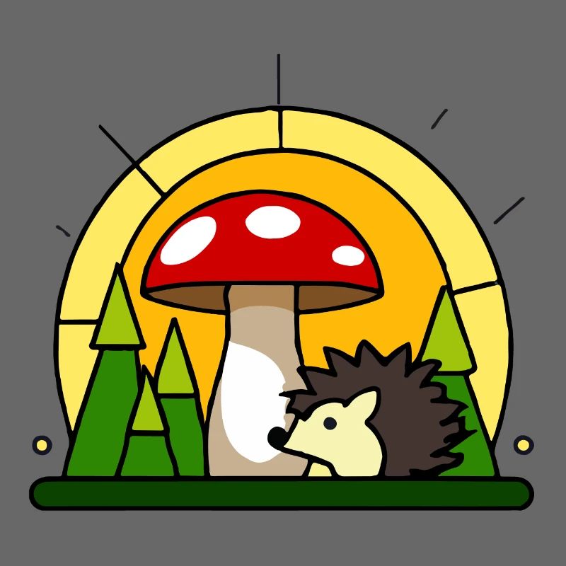 Petit hérisson sous un agaric de mouche