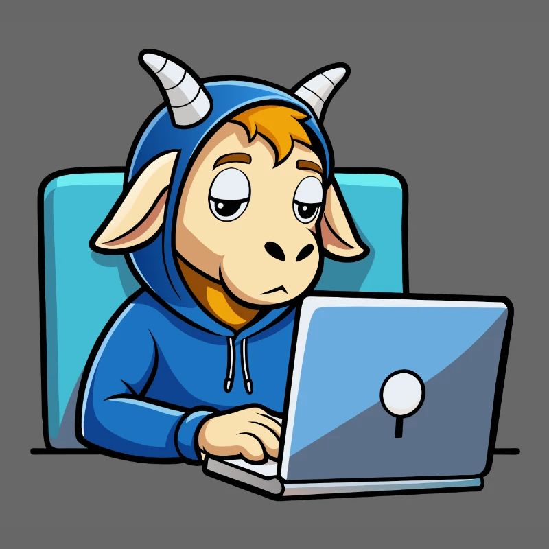 Une mignonne chèvre hacker dort dans un sweat à capuche devant le PC