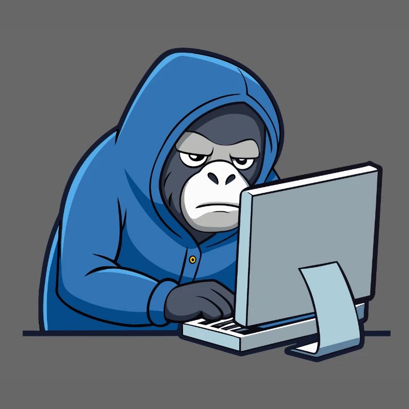Mignon gorille hacker en sweat à capuche devant le PC