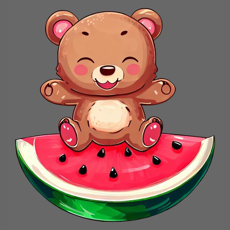 Bear sits on watermelon - Cute