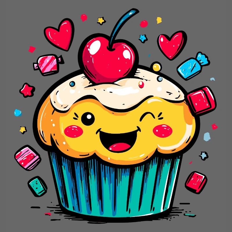 Kawaii Cupcake mit Kirschgesicht