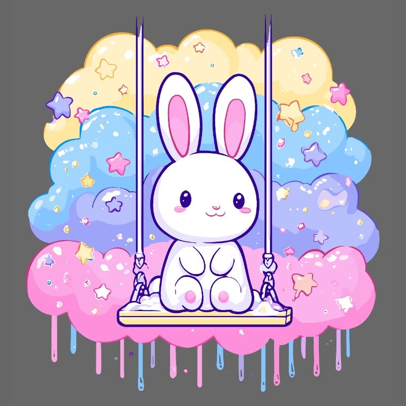 Cuddly bunny on cloud swing