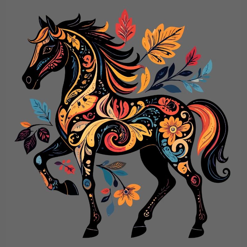 Ornamental horse with leaf patterns