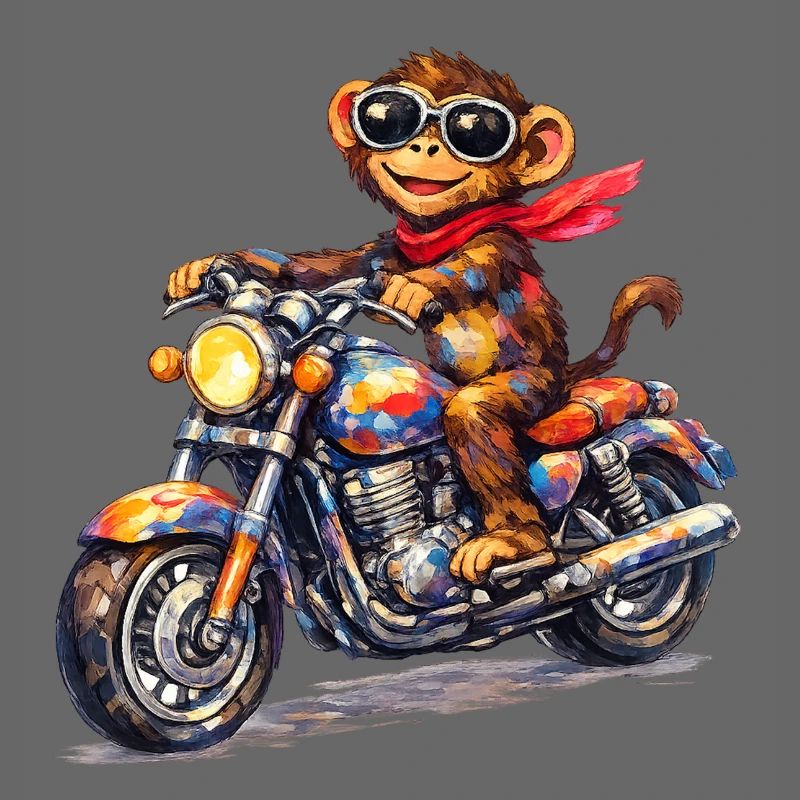 Bunter Affe auf Motorrad