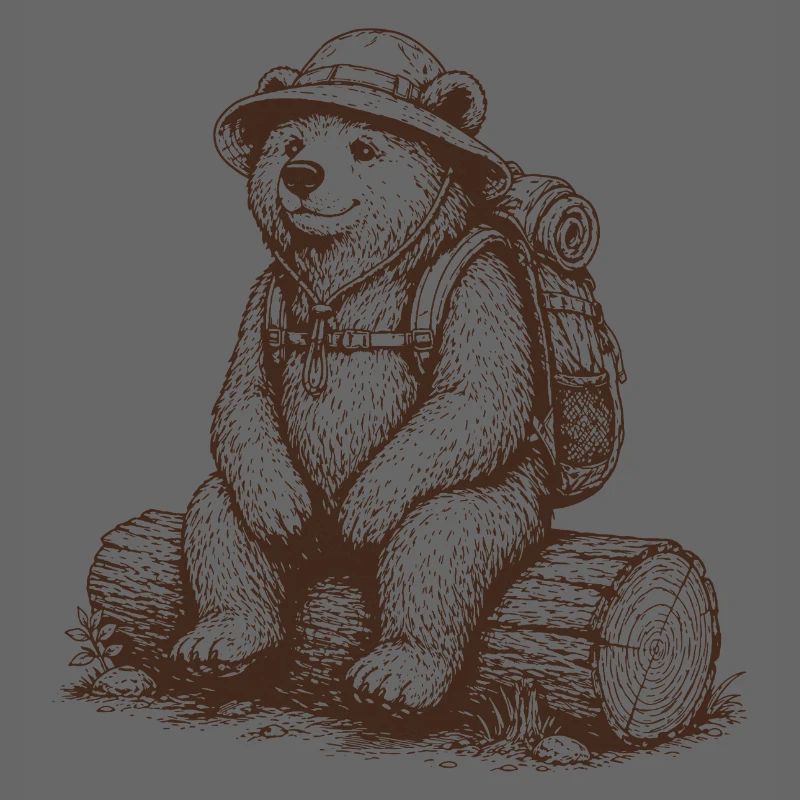 Cool Bear with Backpack Hiking Motif