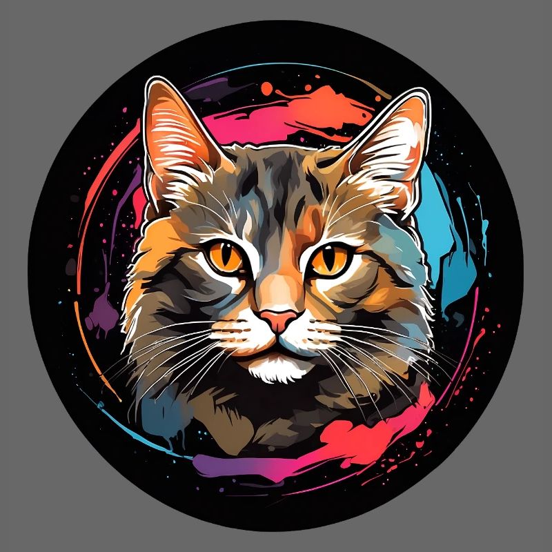 Portrait de chat mignon en technique d'aquarelle dans un cercle