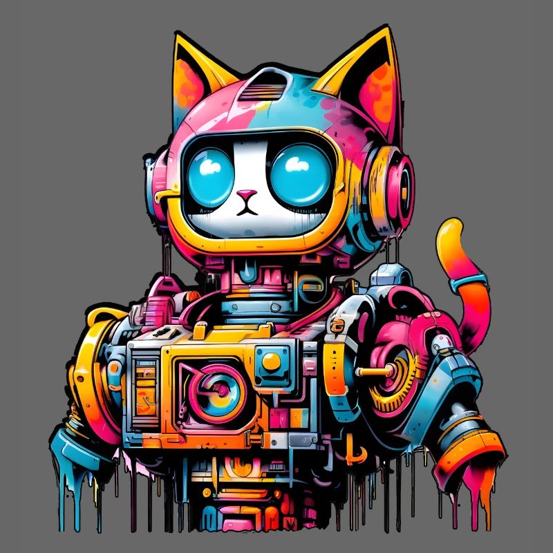 Cat designed as a robot in comic graffiti style