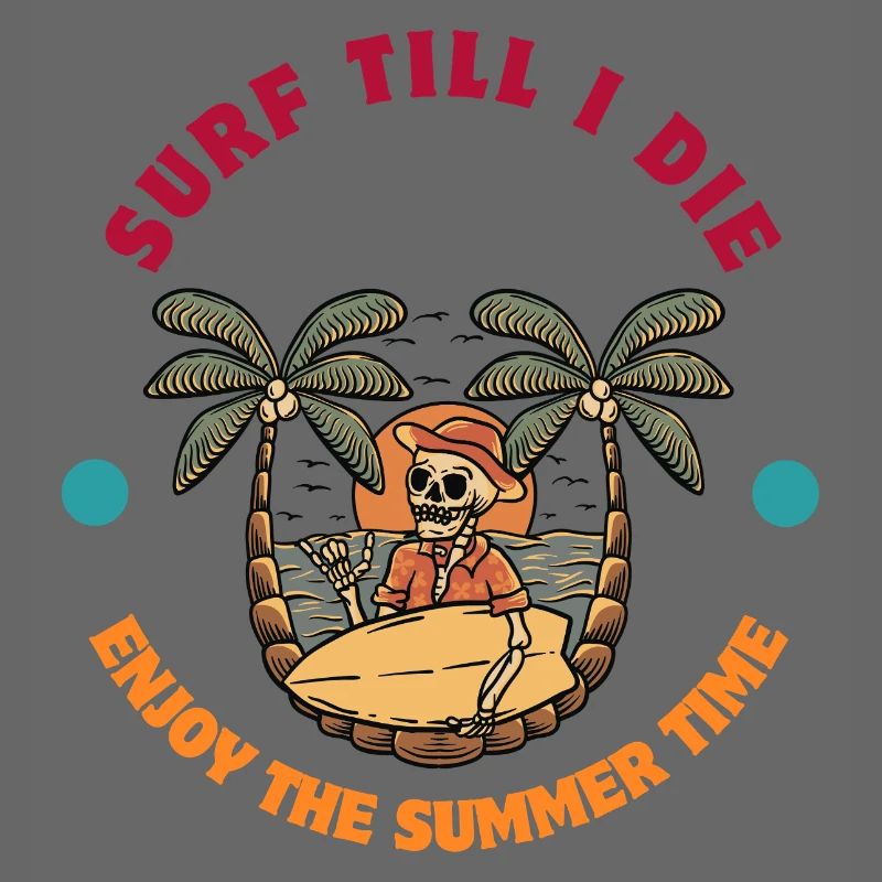 Beach life with skulls and surfboards